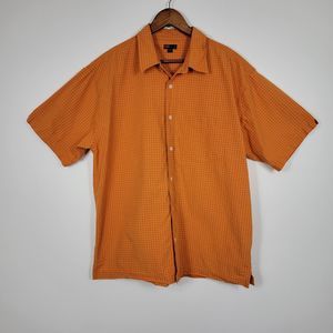 BKE Division 67 Men's Button Up Short Sleeve Shirt Size Large Orange Windowpane